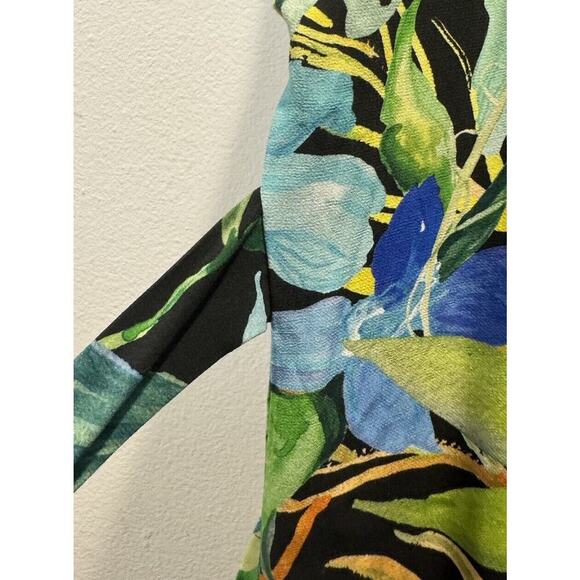 H&M Small Green Tropical Belted Kaftan Dress Birds Resort Parrot Vacation Travel - Picture 4 of 12